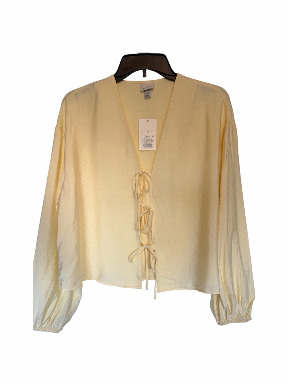 a new day Soft Pale Yellow Tie-Front Blouse